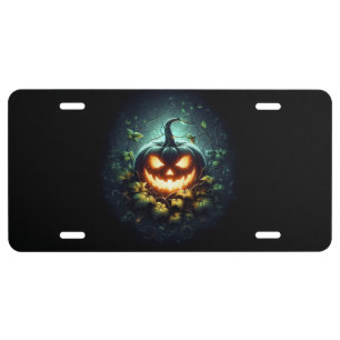 Spooky nature glowing Halloween pumpkin License Plate