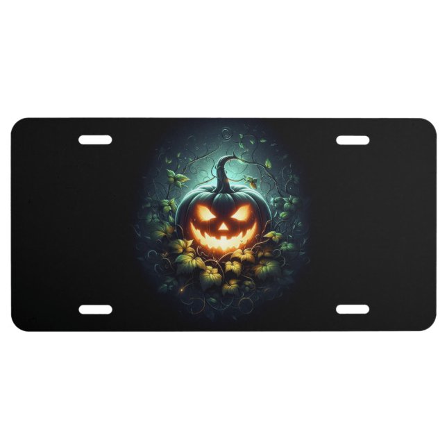 Spooky nature glowing Halloween pumpkin License Plate (Front)