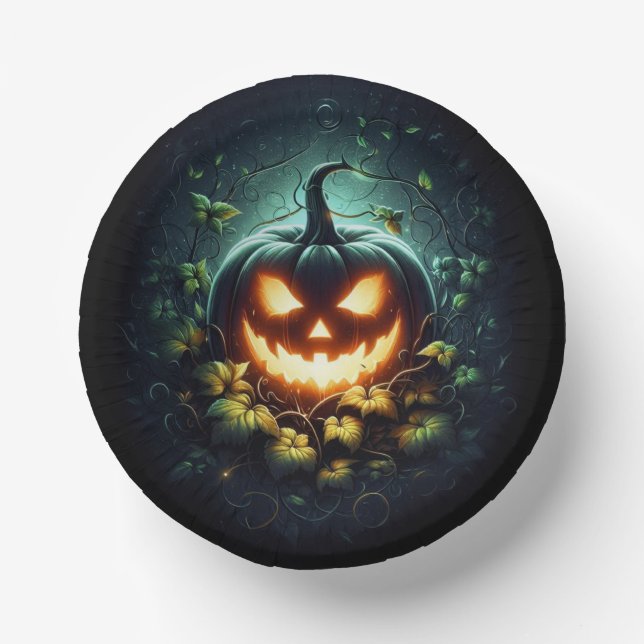 Spooky nature glowing Halloween pumpkin Paper Bowls (Front)