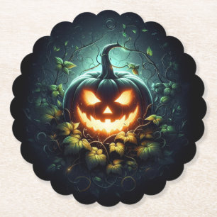 Spooky nature glowing Halloween pumpkin Paper Coaster