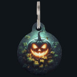 Spooky nature glowing Halloween pumpkin Pet ID Tag<br><div class="desc">original</div>