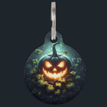 Spooky nature glowing Halloween pumpkin Pet ID Tag<br><div class="desc">original</div>