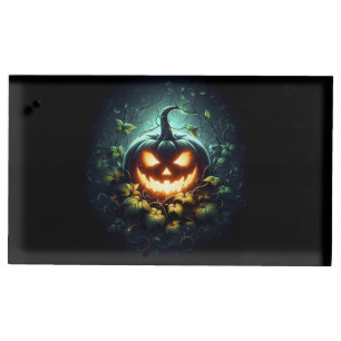 Spooky nature glowing Halloween pumpkin Place Card Holder