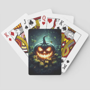 Spooky nature glowing Halloween pumpkin Poker Cards