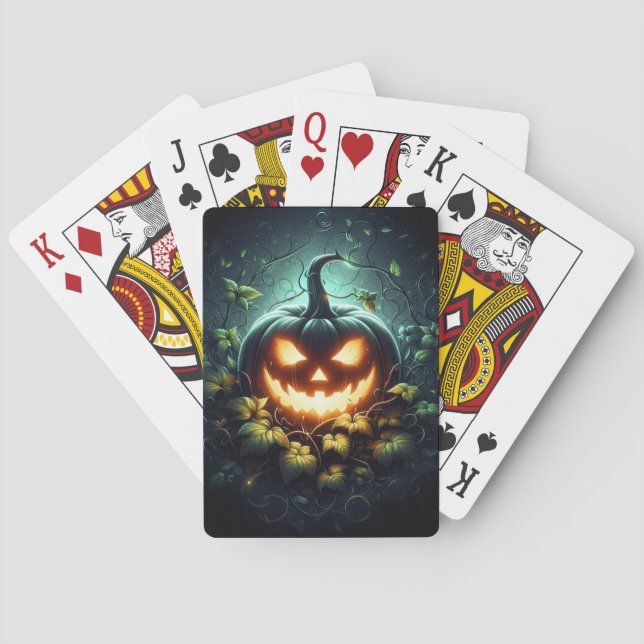 Spooky nature glowing Halloween pumpkin Poker Cards (Back)