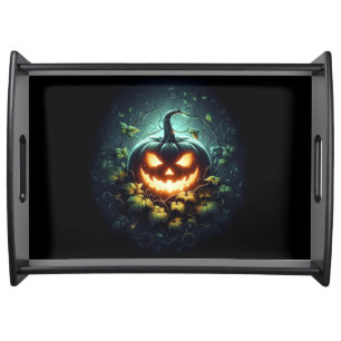 Spooky nature glowing Halloween pumpkin Serving Tray