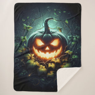 Spooky nature glowing Halloween pumpkin Sherpa Blanket