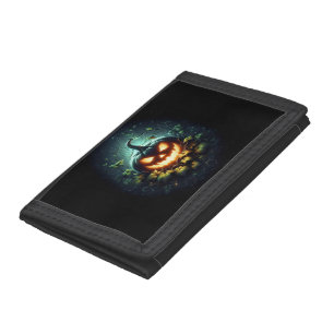 Spooky nature glowing Halloween pumpkin Tri-fold Wallet