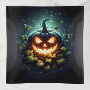 Spooky nature glowing Halloween pumpkin Trinket Tray