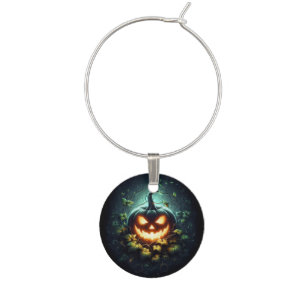 Spooky nature glowing Halloween pumpkin Wine Charm