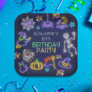 Spooky Neon Any Age Halloween Birthday Paper Plates