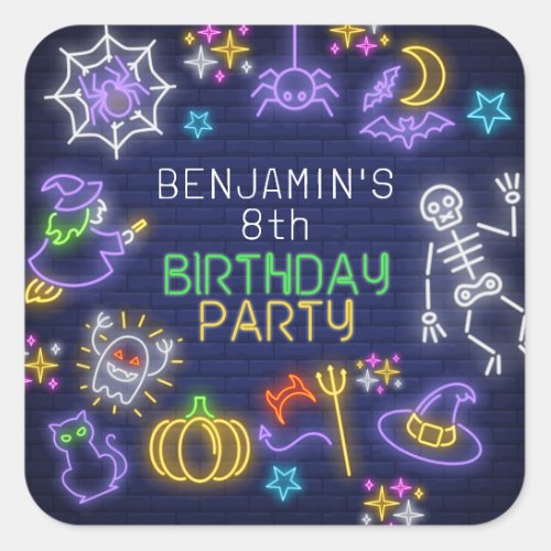 Spooky Neon Any Age Halloween Birthday Square Sticker