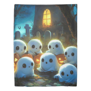 Spooky Night Cemetery Cute Halloween Ghost Duvet Cover