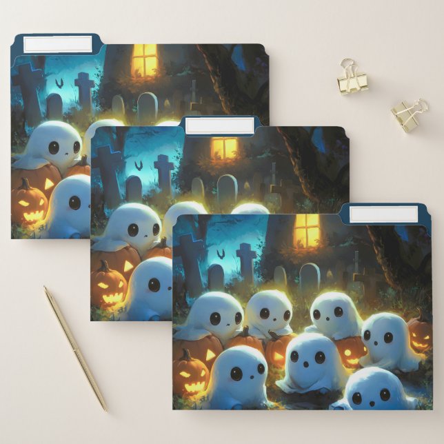 Spooky Night Cemetery Cute Halloween Ghost File Folder (Set)