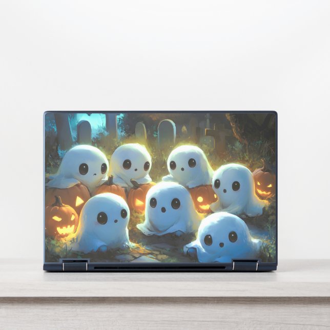 Spooky Night Cemetery Cute Halloween Ghost HP Laptop Skin (Front)