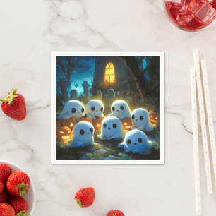 Spooky Night Cemetery Cute Halloween Ghost Napkins