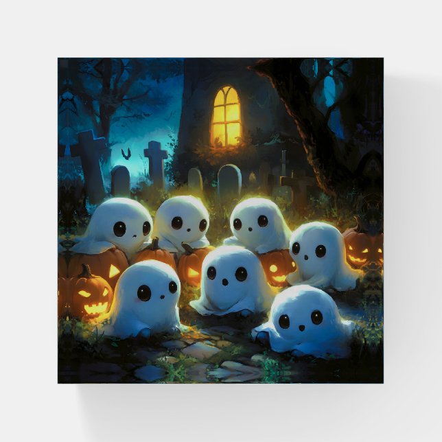 Spooky Night Cemetery Cute Halloween Ghost Paperweight (Front)