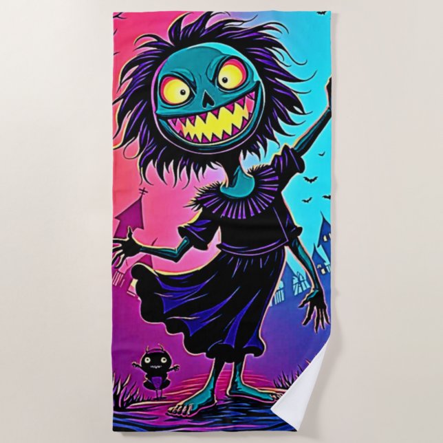 Spooky Night Halloween Creature Design Beach Towel (Front)