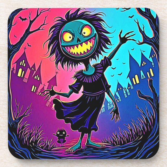 Spooky Night Halloween Creature Design Beverage Coaster (Front)
