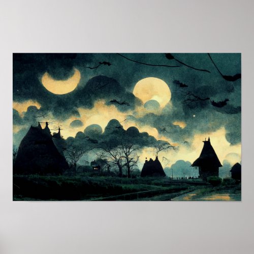 Spooky Night Landscape Poster