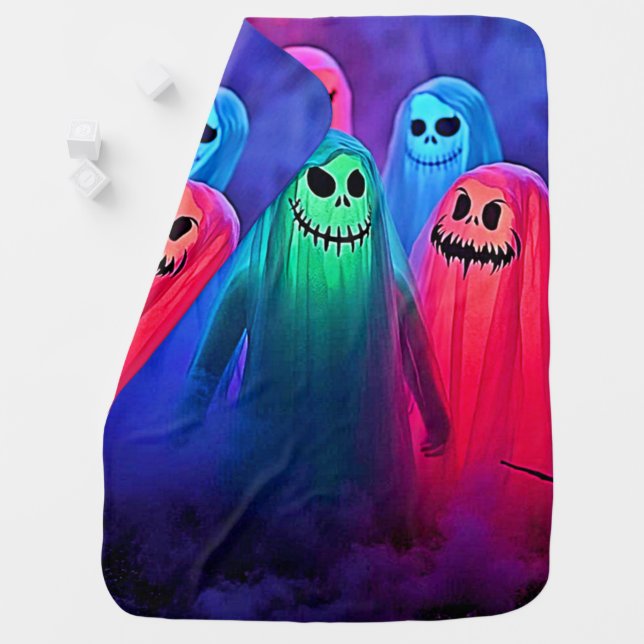 Spooky Night of Colorful Ghosts Design Baby Blanket (In Situ)