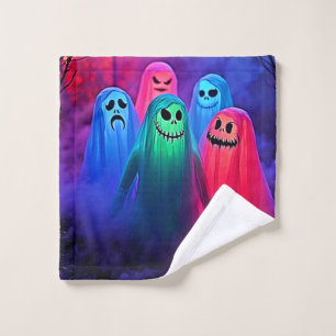 Spooky Night of Colorful Ghosts Design Bath Towel Set