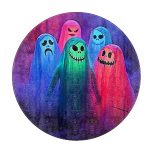 Spooky Night of Colorful Ghosts Design Cutting Board