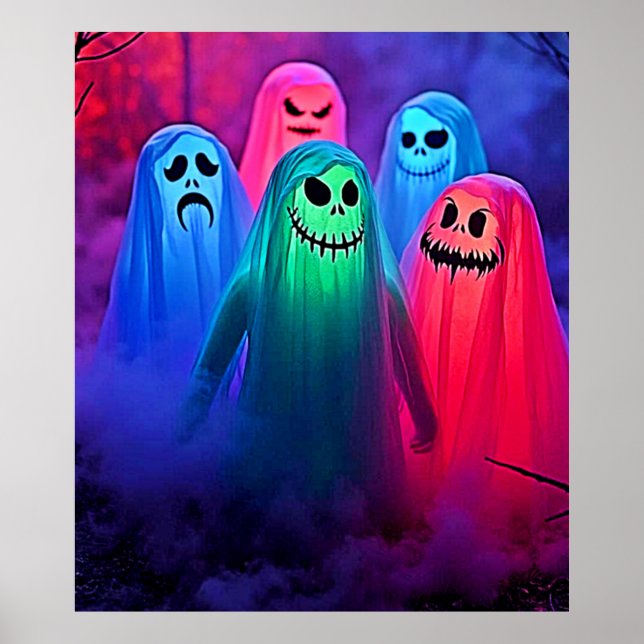 Spooky Night of Colorful Ghosts Design Poster (Front)