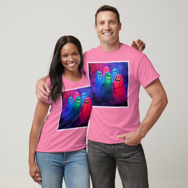 Spooky Night of Colorful Ghosts Design T-Shirt (Unisex)
