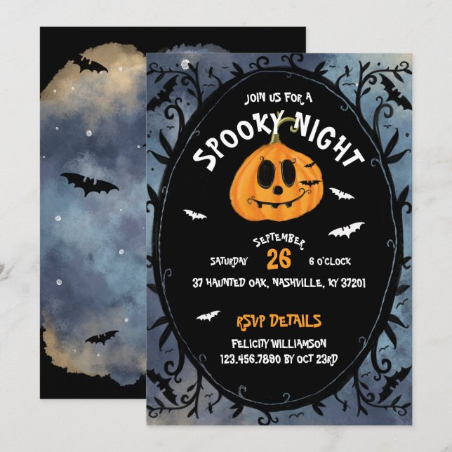 Spooky Night Scary Halloween Pumpkin Carving Party Invitation (Front/Back)
