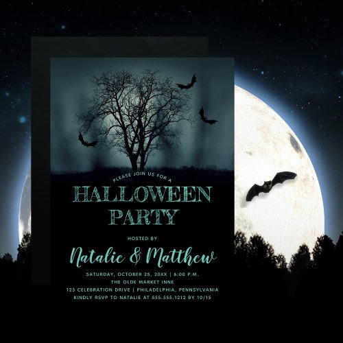 Spooky Night Tree  Bats Halloween Party Invitatio Invitation