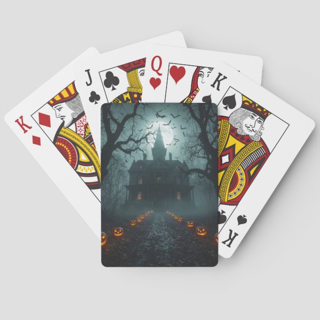 Spooky Night with Jack-o'-Lanterns Poker Cards (Back)