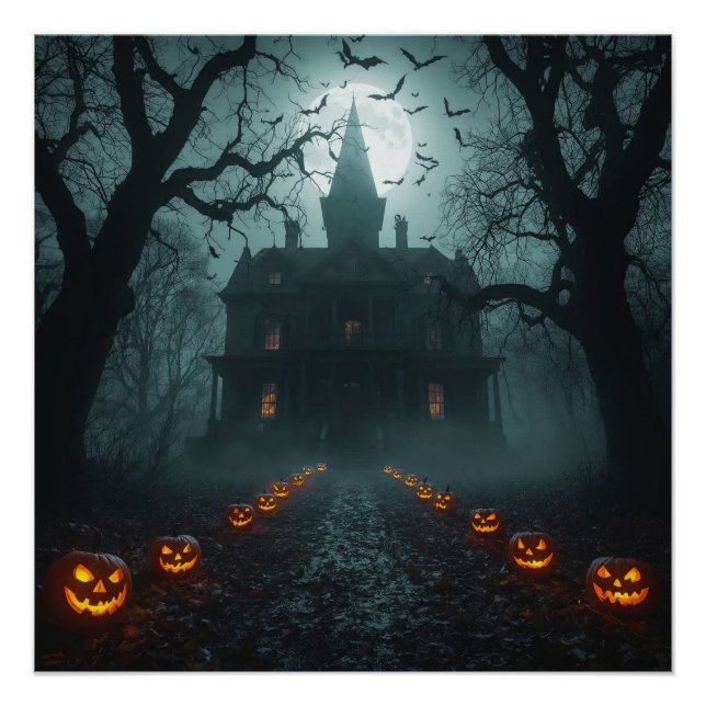 Spooky Night with Jack-o'-Lanterns Poster (Front)