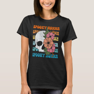 Spooky Nonna Groovy Floral Skeleton Halloween Cos T-Shirt
