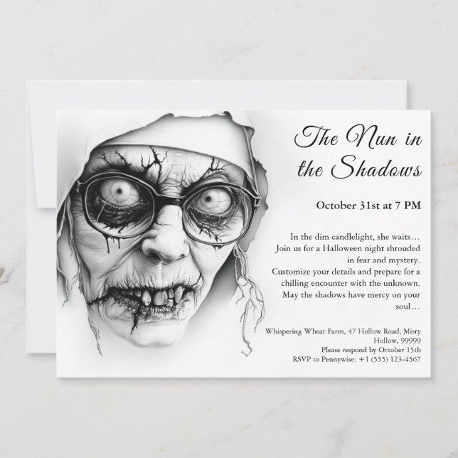 Spooky Nun Halloween Invitation Haunting Religion (Front)
