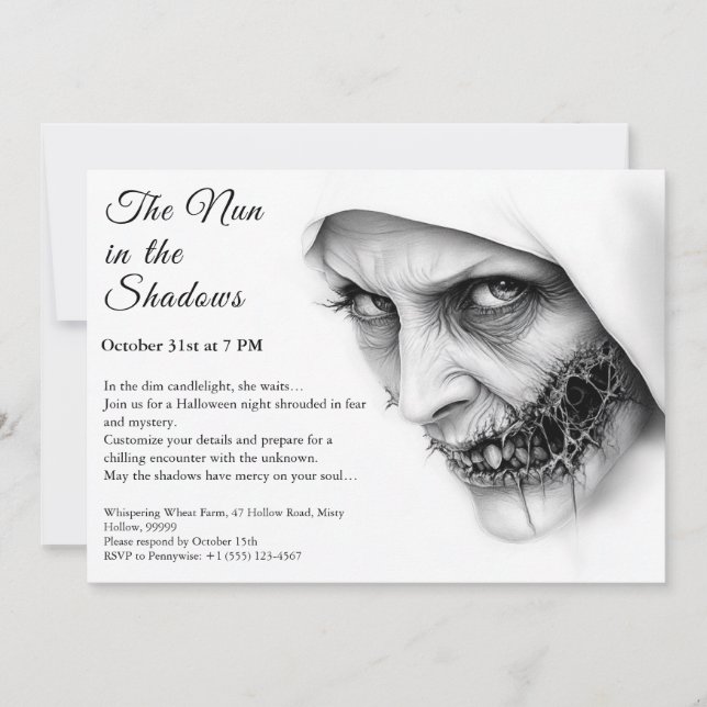 Spooky Nun Halloween Invitation Haunting Religion (Front)