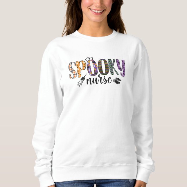 Spooky Nurse cap syringe crocs orange purple Sweatshirt (Front)