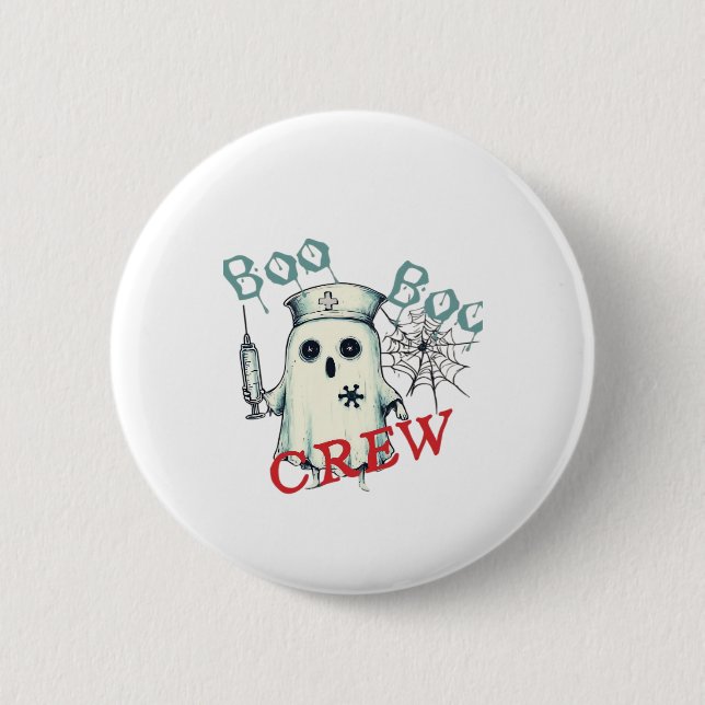 Spooky Nurse Ghost Haunted Hospital Crew Ghostly N Button (Front)