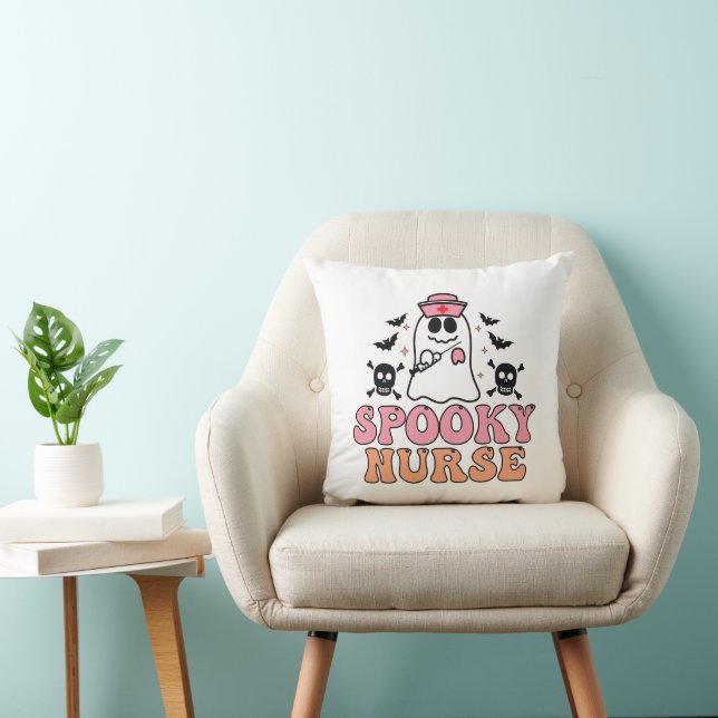 Spooky Nurse Halloween Costume - Eerie Elegance Throw Pillow (Chair)