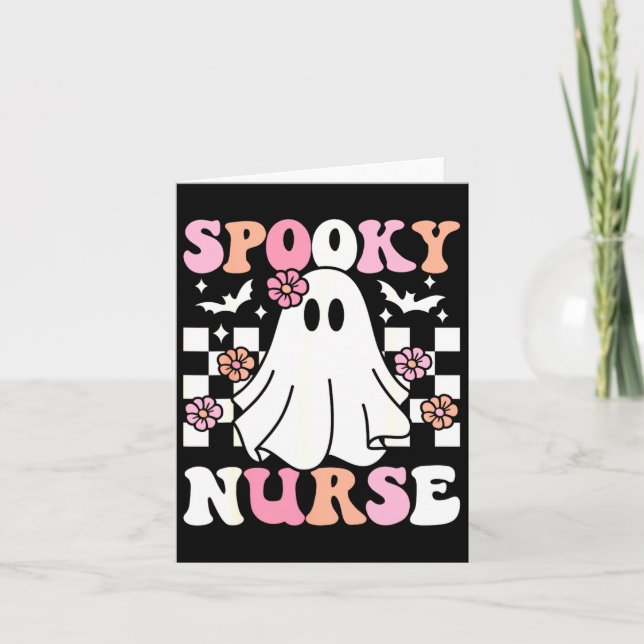 Spooky Nurse Halloween Ghost Costume Retro Groovy  Card (Front)