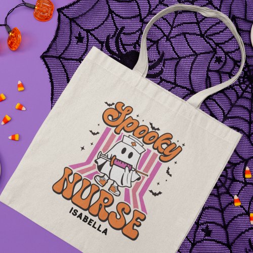 Spooky Nurse Halloween Ghost Personalized Name Tote Bag