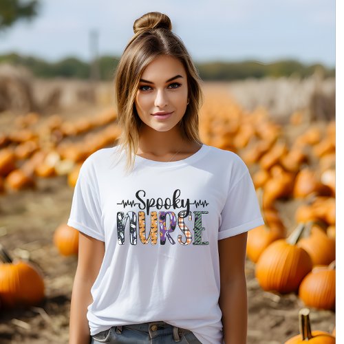 Spooky Nurse Halloween heartbeat fun font T_Shirt