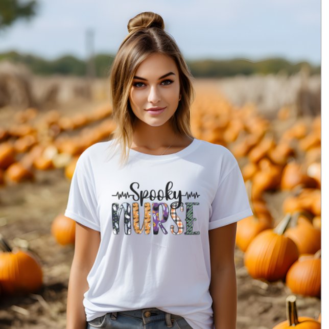 Spooky Nurse Halloween heartbeat fun font T-Shirt (Creator Uploaded)