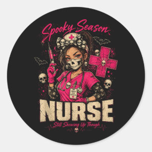 Spooky Nurse Halloween Skull Scrub Rn Nursing Gift Classic Round Sticker