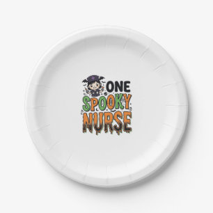 Spooky Nurse Halloween Vintage Engraving Design_1 Paper Plates