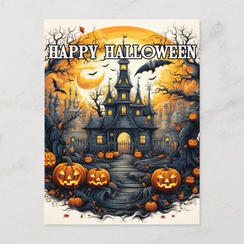 Spooky Old Haunted House Halloween Postcard