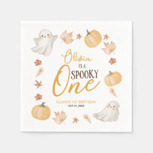 Spooky One 1st Birthday Cute Ghost Fall Leaves Napkins