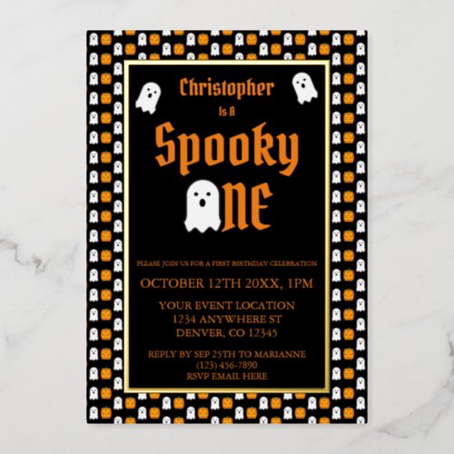 Spooky One 1st Birthday Foil Invitation