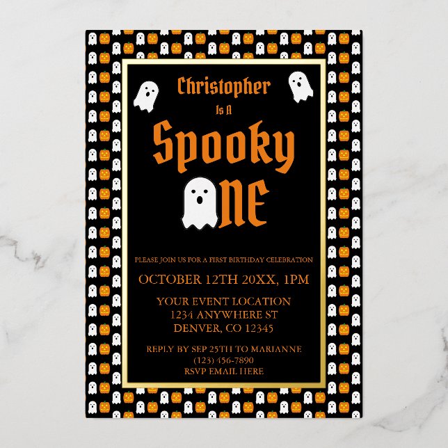Spooky One 1st Birthday Foil Invitation (Front)