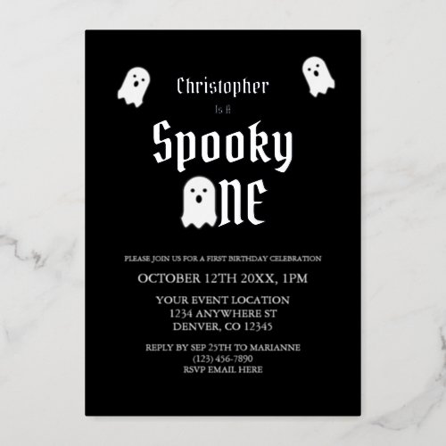 Spooky One 1st Birthday Foil Invitation